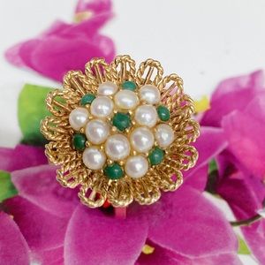 Vintage 14k Ring /Saltwater Pearl/ Jade